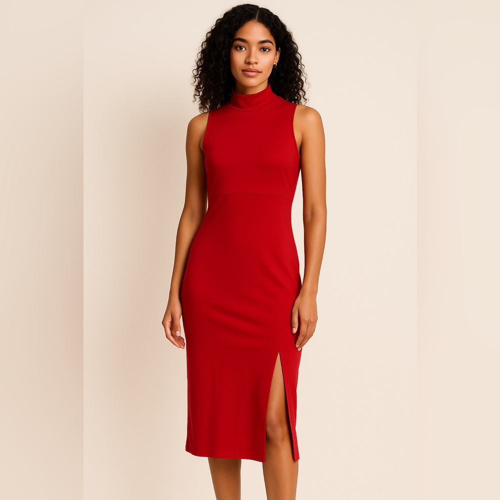 NY & Company Sleeveless Red Mock Neck Bodycon Dress Size M NWT